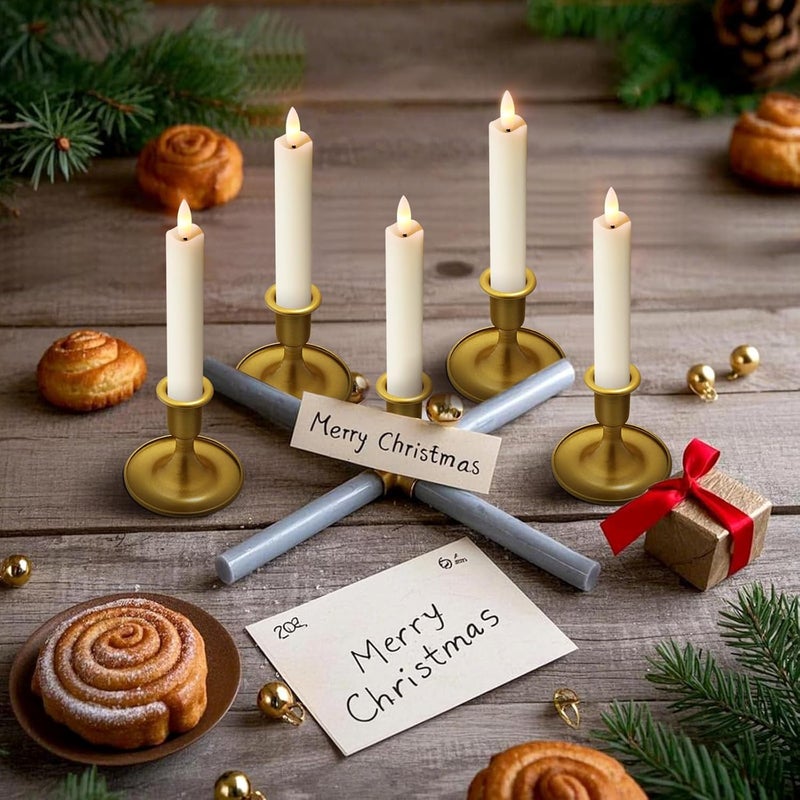KSWING Upgraded Real Wax Short LED Flameless Taper Candles with Remote, 6 PCS White Candlesticks Battery Operated 3D Flickering - 6" Realistic Fake Candle Sticks for Home/Wedding/Fireplace Xmas Decor - Image 2